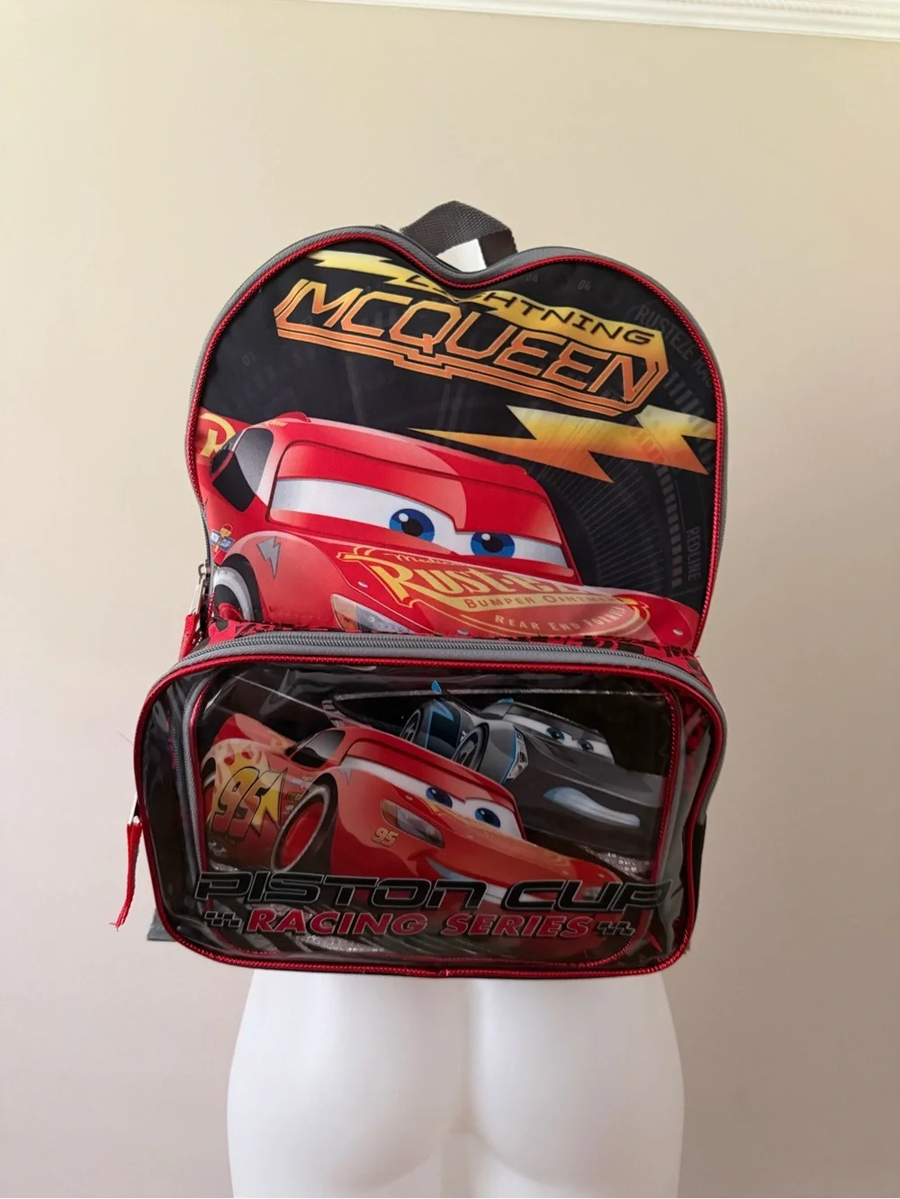 (NWT) Disney Pixar Cars 3 Lightning McQueen School Backpack & Lunch Bag Set